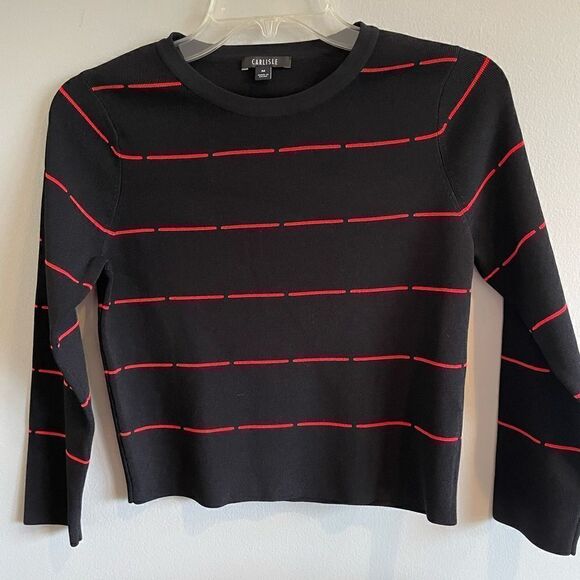 Carlisle Black/Red Striped Boxy Sweater Size Medium - Picture 1 of 7